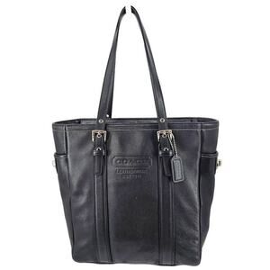 Coach Hamptons Tote 8E92 Black Smooth Leather Shoulder Bag Shopper Tote Bag